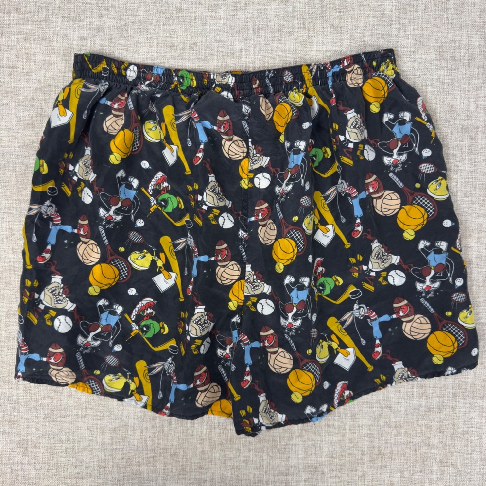 VTG 90s Looney Tunes Silk Boxer Shorts Bugs Bunny Taz AOP Cartoon XL - Picture 4 of 7